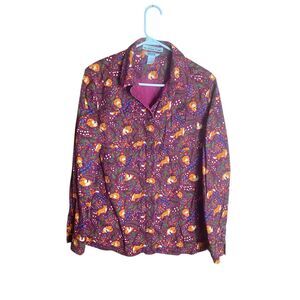 Duluth Trading Fox Print Flannel Shirt Wm’s L Cottagecore Cozy